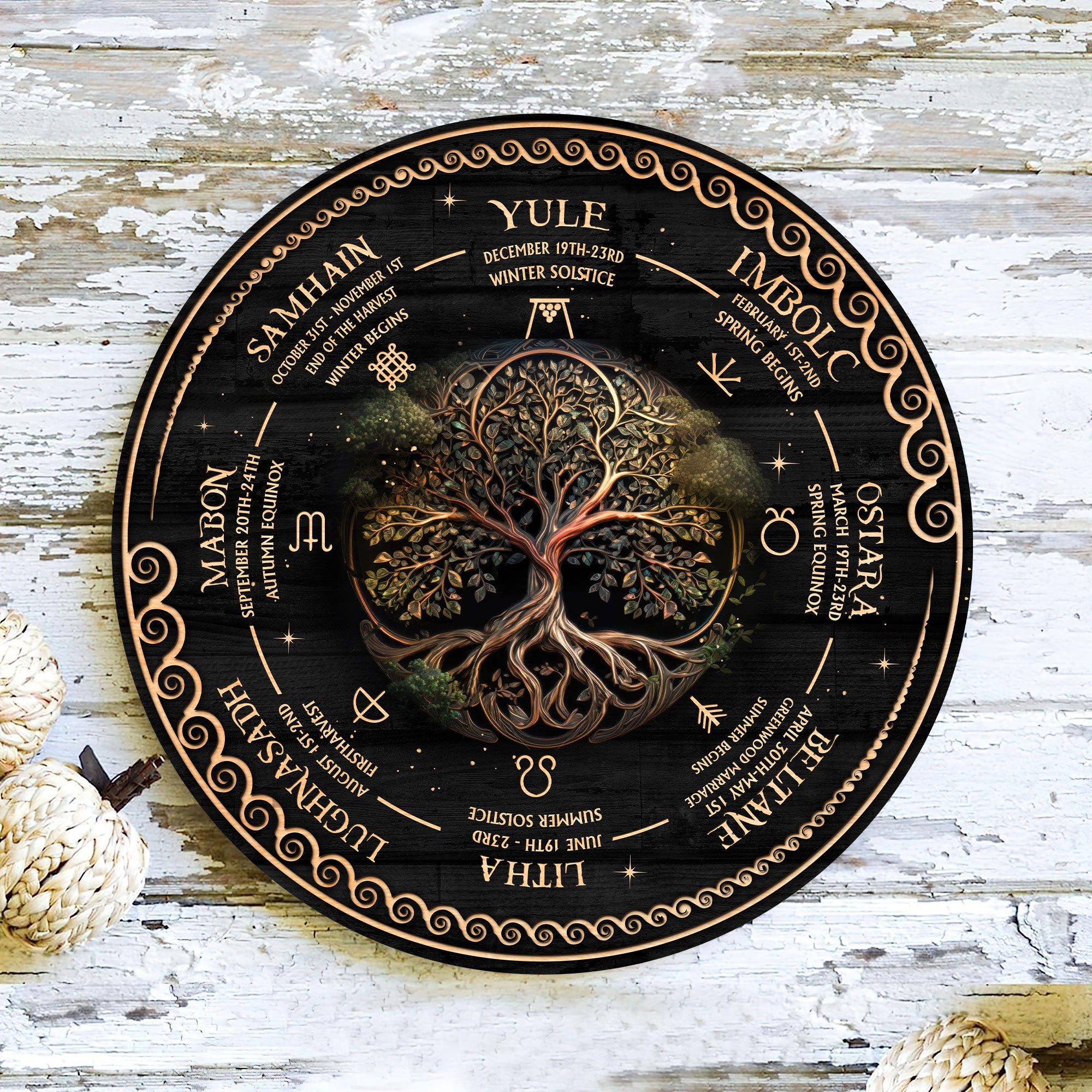 Personalized Tree of Life Wheel Of The Year Wooden Sign