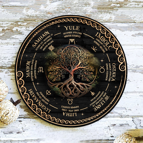 Personalized Tree of Life Wheel Of The Year Wooden Sign