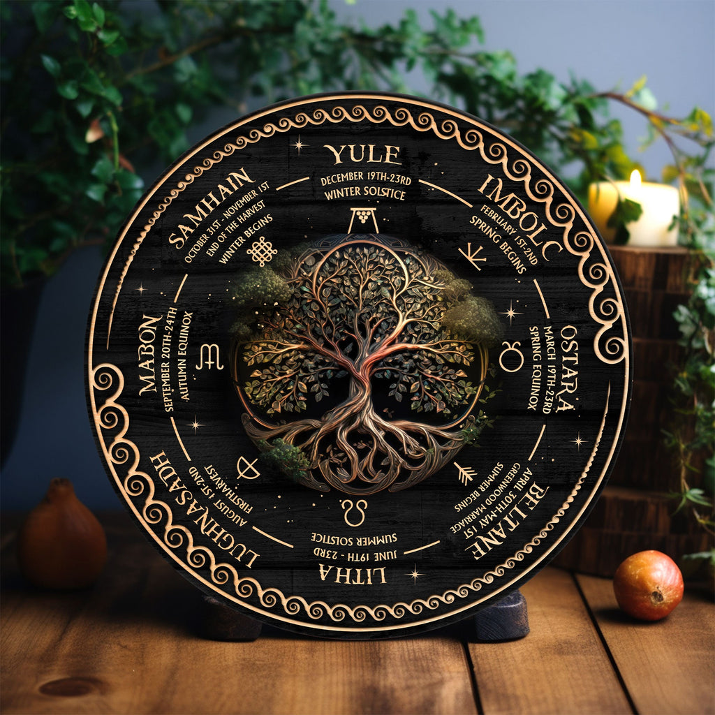 Personalized Tree of Life Wheel Of The Year Wooden Sign