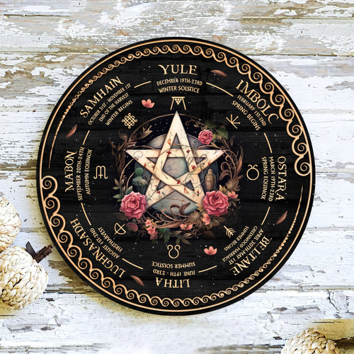 Personalized Pentagram Wheel Of The Year Wooden Sign