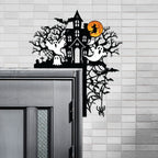 Halloween Door Corner Metal Sign, Haunted Mansion with Ghost Door Topper, Halloween Silhouette, Door Topper, Halloween Decor, Halloween Gift