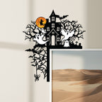 Halloween Door Corner Metal Sign, Haunted Mansion with Ghost Door Topper, Halloween Silhouette, Door Topper, Halloween Decor, Halloween Gift