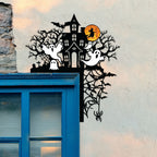 Halloween Door Corner Metal Sign, Haunted Mansion with Ghost Door Topper, Halloween Silhouette, Door Topper, Halloween Decor, Halloween Gift