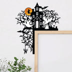 Halloween Door Corner Metal Sign, Haunted Mansion with Ghost Door Topper, Halloween Silhouette, Door Topper, Halloween Decor, Halloween Gift