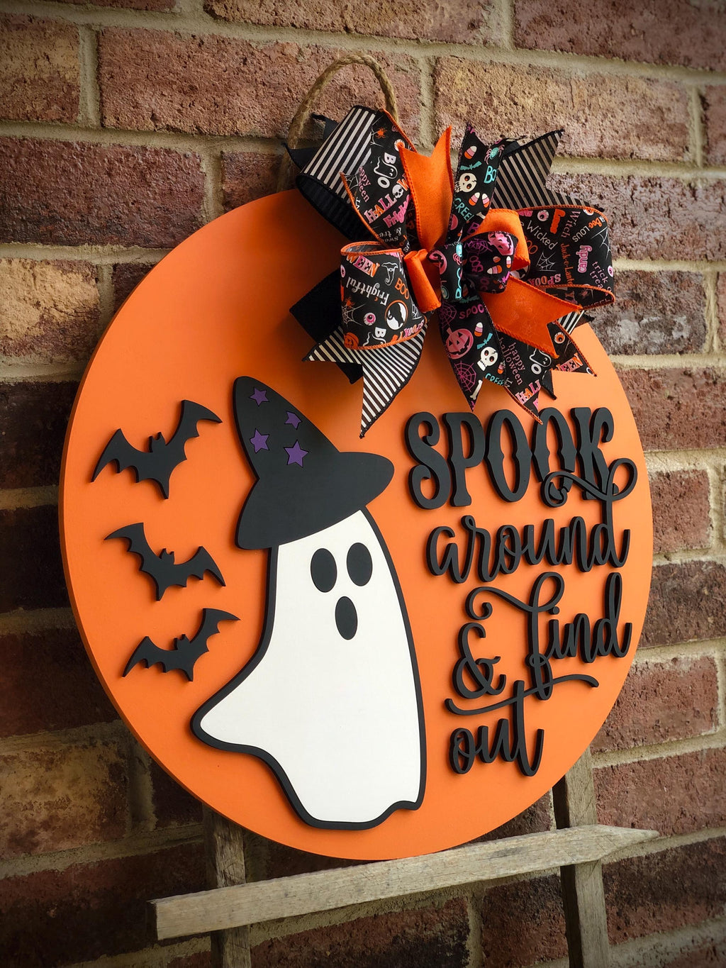 Spook Around And Find Out Halloween Door Hanger, Ghost Front Door Decor, Halloween Wreath, Porch Decor, Funny Ghost Sign, Wooden Fall Sign