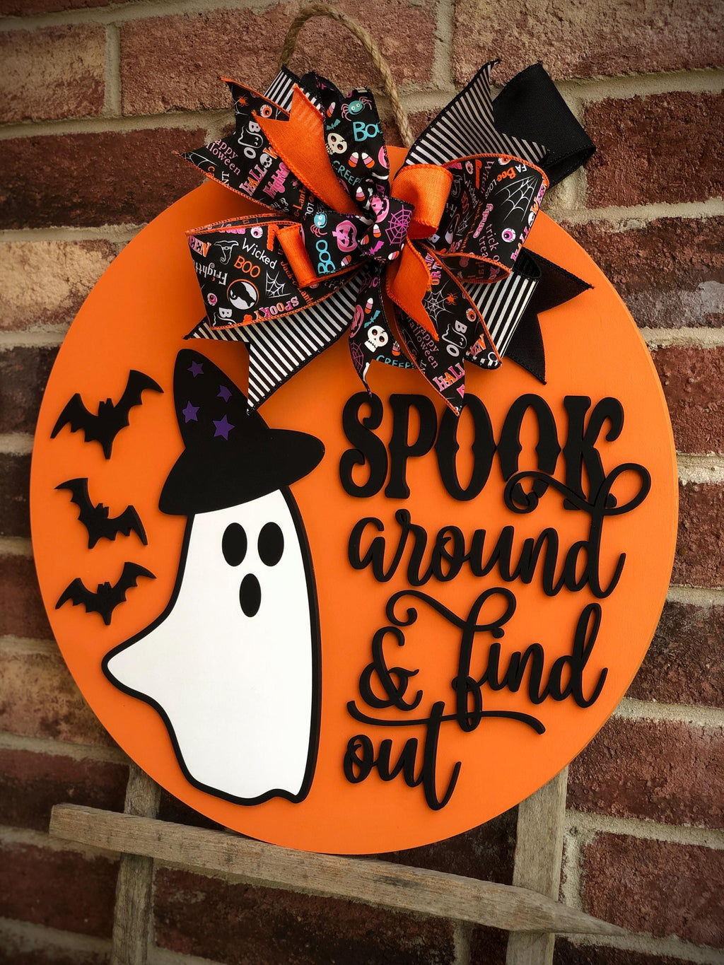 Spook Around And Find Out Halloween Door Hanger, Ghost Front Door Decor, Halloween Wreath, Porch Decor, Funny Ghost Sign, Wooden Fall Sign