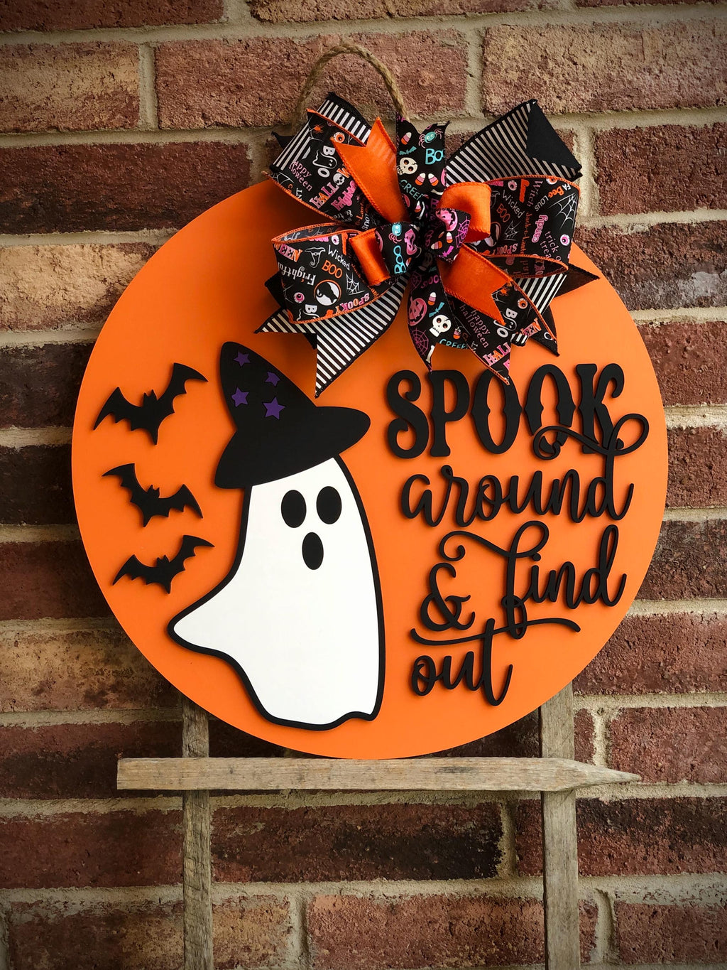Spook Around And Find Out Halloween Door Hanger, Ghost Front Door Decor, Halloween Wreath, Porch Decor, Funny Ghost Sign, Wooden Fall Sign