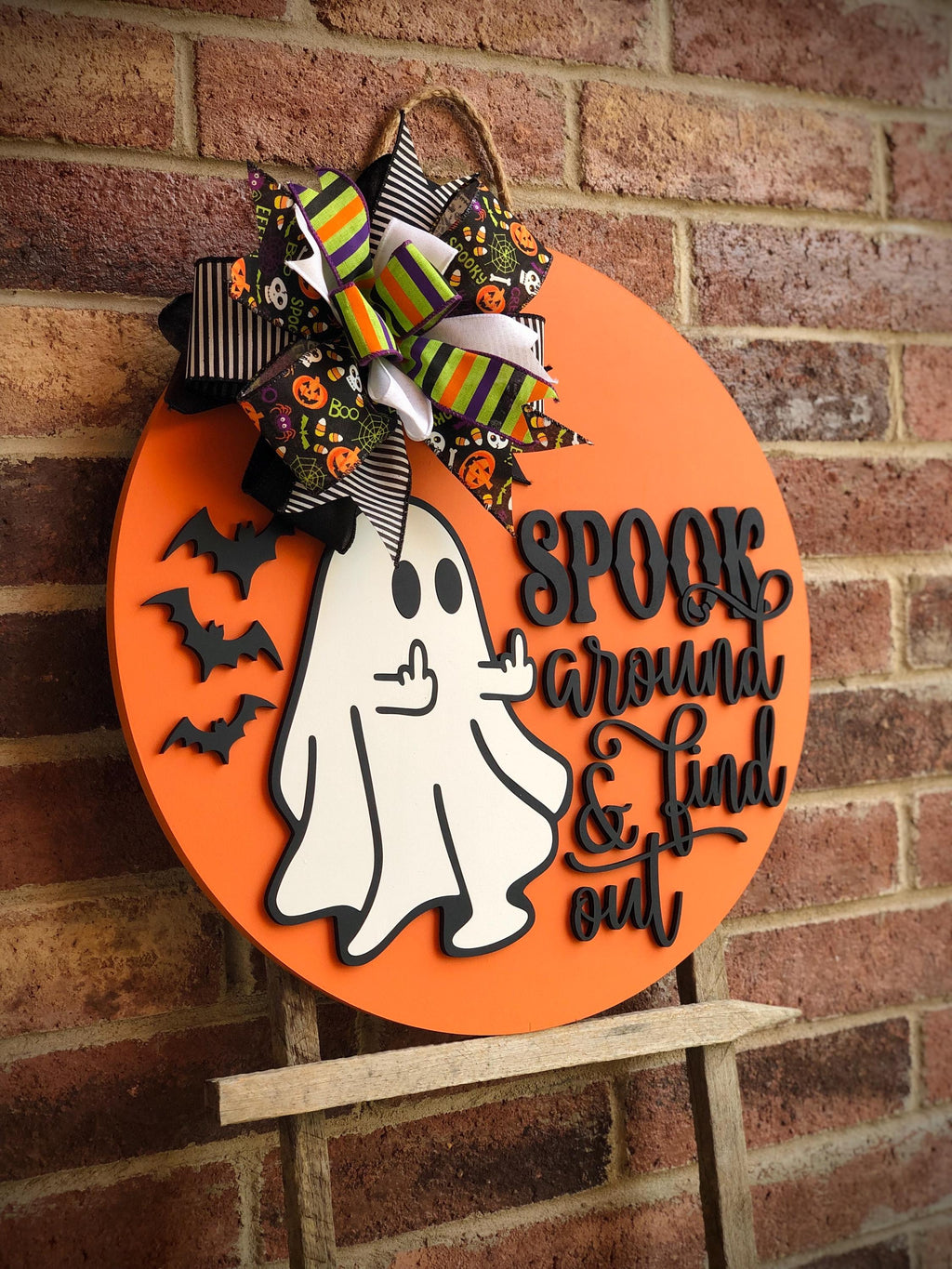 Spook Around And Find Out Halloween Door Hanger, Ghost Front Door Decor, Halloween Wreath, Porch Decor, Funny Ghost Sign, Wooden Fall Sign
