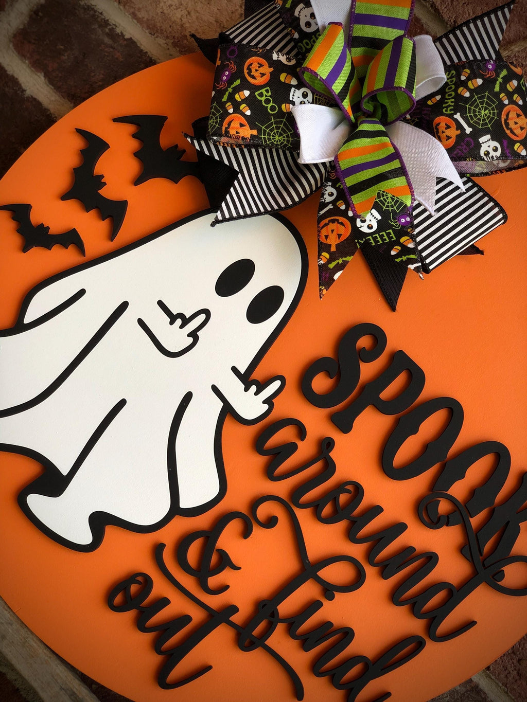 Spook Around And Find Out Halloween Door Hanger, Ghost Front Door Decor, Halloween Wreath, Porch Decor, Funny Ghost Sign, Wooden Fall Sign