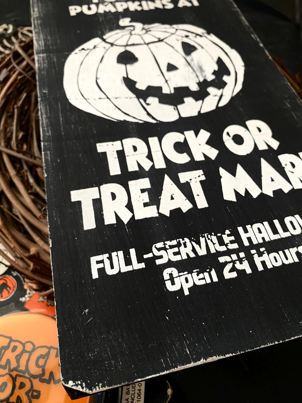 Trick or Treat Mart Solid Wood Sign, Rustic Halloween Decor