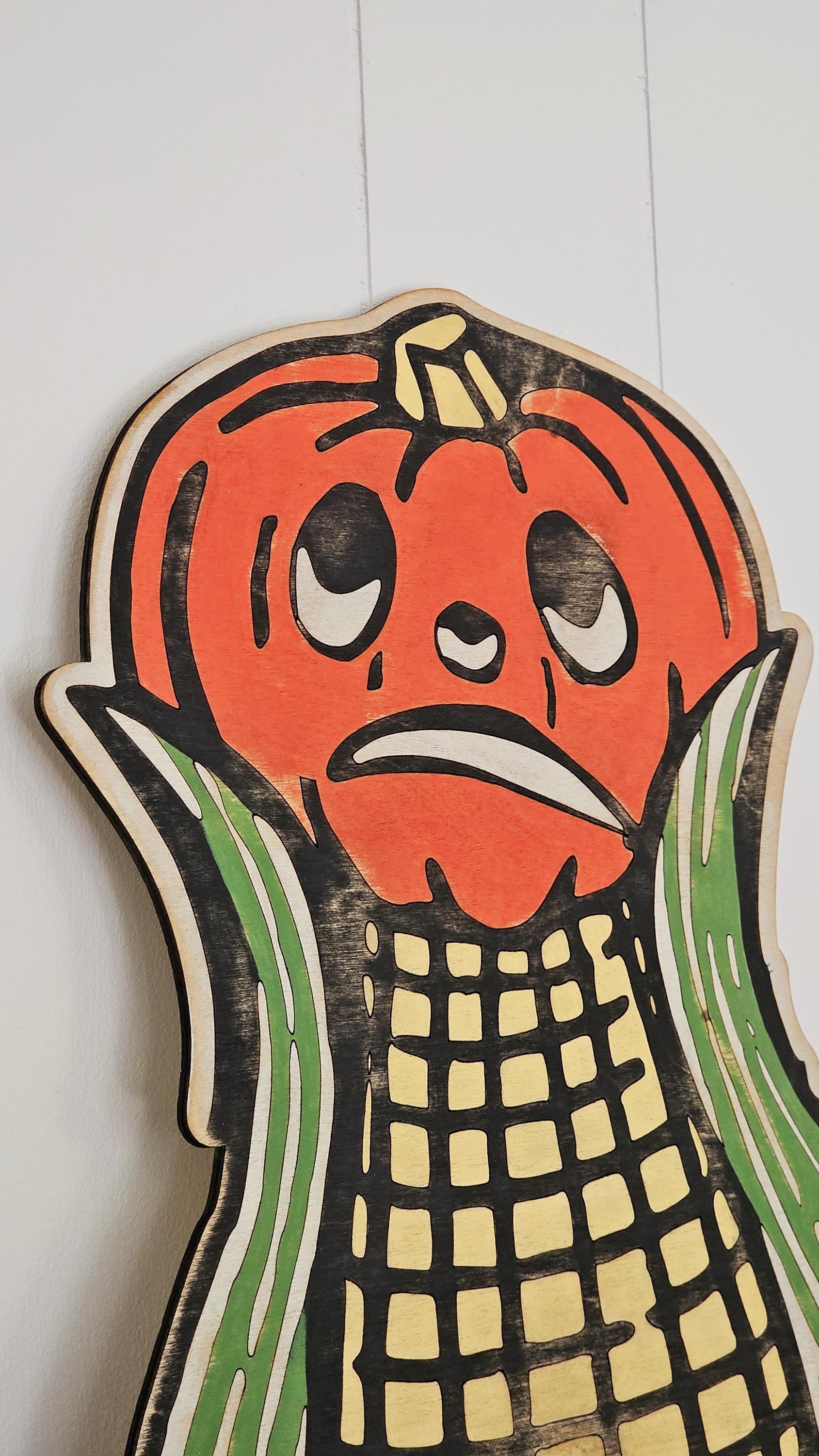Vintage Halloween style Jack-o-lantern - Halloween mantel decor - Retro Halloween - Corn Decor - Spooky Sign - Fall Decor - Autumn sign
