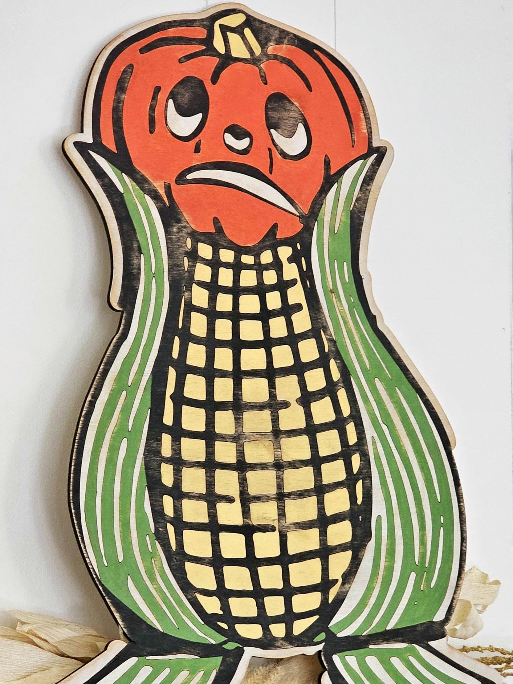 Vintage Halloween style Jack-o-lantern - Halloween mantel decor - Retro Halloween - Corn Decor - Spooky Sign - Fall Decor - Autumn sign