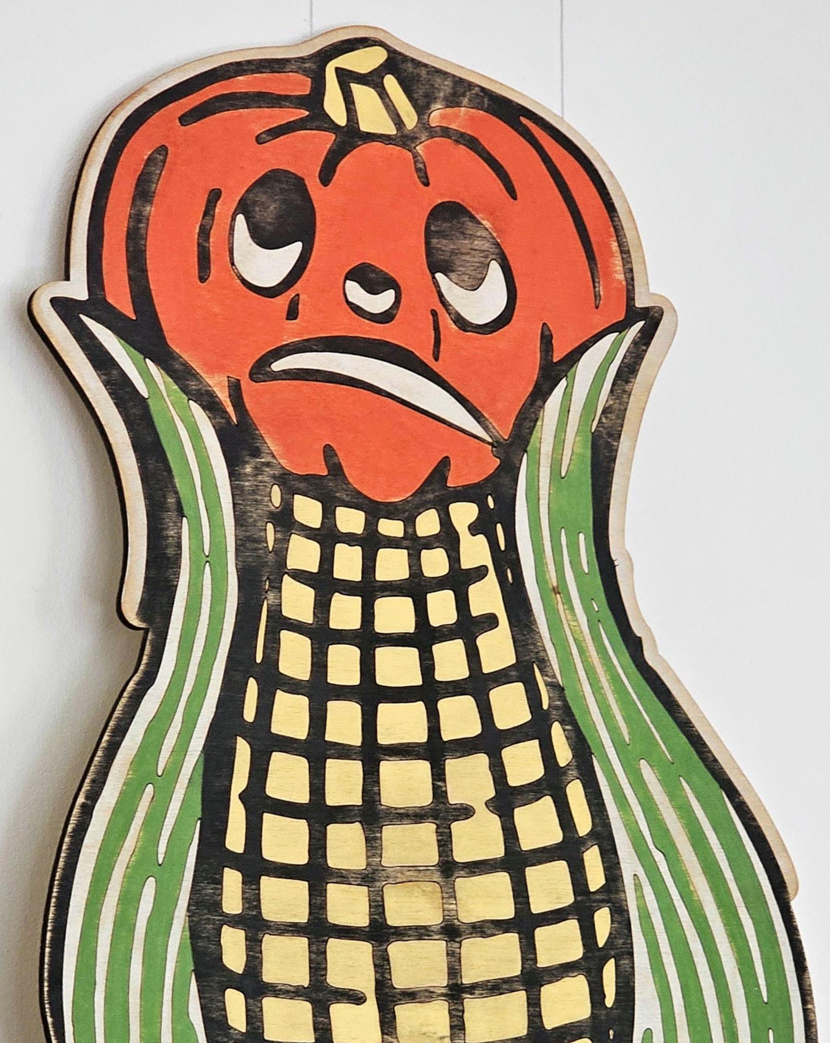 Vintage Halloween style Jack-o-lantern - Halloween mantel decor - Retro Halloween - Corn Decor - Spooky Sign - Fall Decor - Autumn sign
