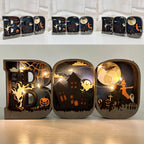 3D Carved Wooden BOO Letter Ornaments,Wooden BOO Sign Lamp,Home Table Decor,Wall Decoration Art,Halloween Decor,Halloween Gift,Spooky Season