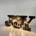 3D Carved Wooden JOY Letter Ornaments,Wooden JOY Sign Lamp,Halloween/Christmas Desk Decor,Wall Decoration Art,Christmas Gift,Merry Christmas