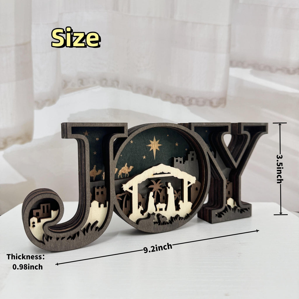 3D Carved Wooden JOY Letter Ornaments,Wooden JOY Sign Lamp,Halloween/Christmas Desk Decor,Wall Decoration Art,Christmas Gift,Merry Christmas