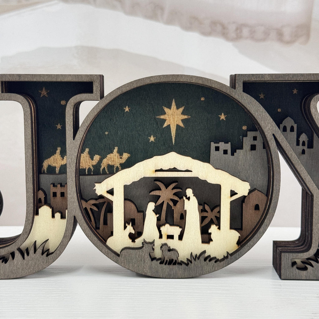 3D Carved Wooden JOY Letter Ornaments,Wooden JOY Sign Lamp,Halloween/Christmas Desk Decor,Wall Decoration Art,Christmas Gift,Merry Christmas