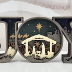 3D Carved Wooden JOY Letter Ornaments,Wooden JOY Sign Lamp,Halloween/Christmas Desk Decor,Wall Decoration Art,Christmas Gift,Merry Christmas