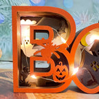 3D Carved Wooden Ghost BOO Sign, Halloween/Christmas Decoration,Tabletop Decorations,Seasonal Decor,Gift Artistry and Luminary Symbol,
