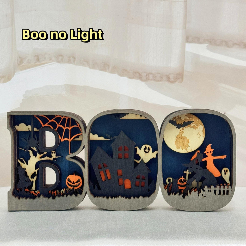 3D Carved Wooden BOO Letter Ornaments,Wooden BOO Sign Lamp,Home Table Decor,Wall Decoration Art,Halloween Decor,Halloween Gift,Spooky Season