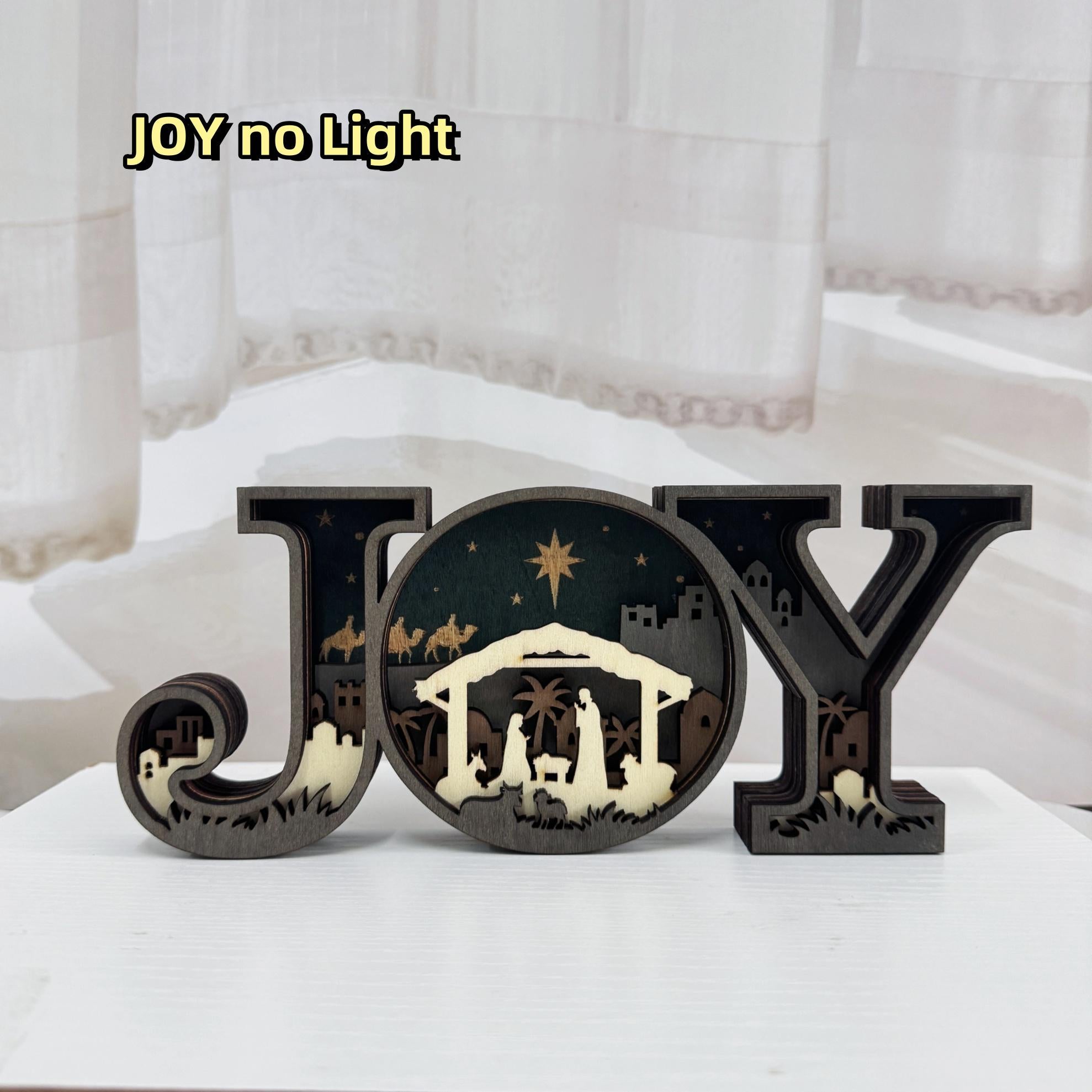 3D Carved Wooden JOY Letter Ornaments,Wooden JOY Sign Lamp,Halloween/Christmas Desk Decor,Wall Decoration Art,Christmas Gift,Merry Christmas