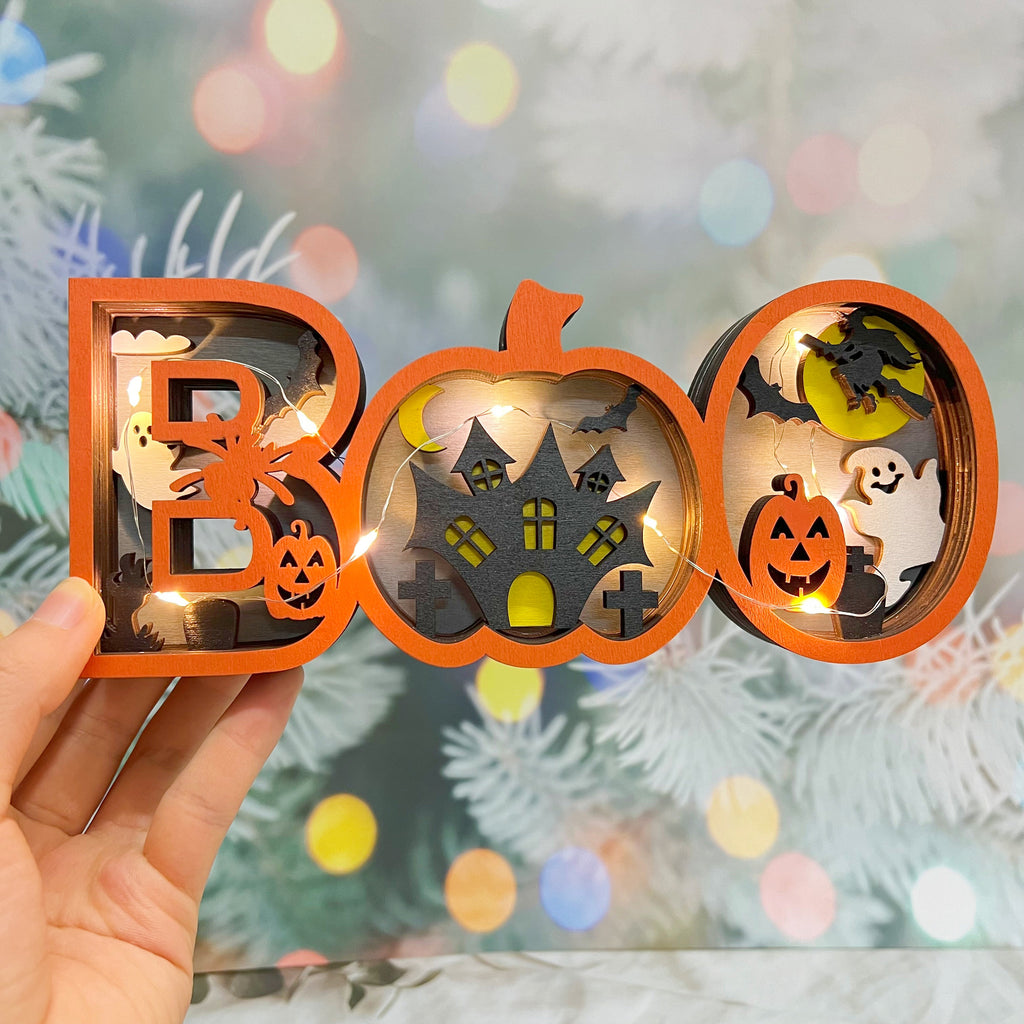 3D Carved Wooden Ghost BOO Sign, Halloween/Christmas Decoration,Tabletop Decorations,Seasonal Decor,Gift Artistry and Luminary Symbol,