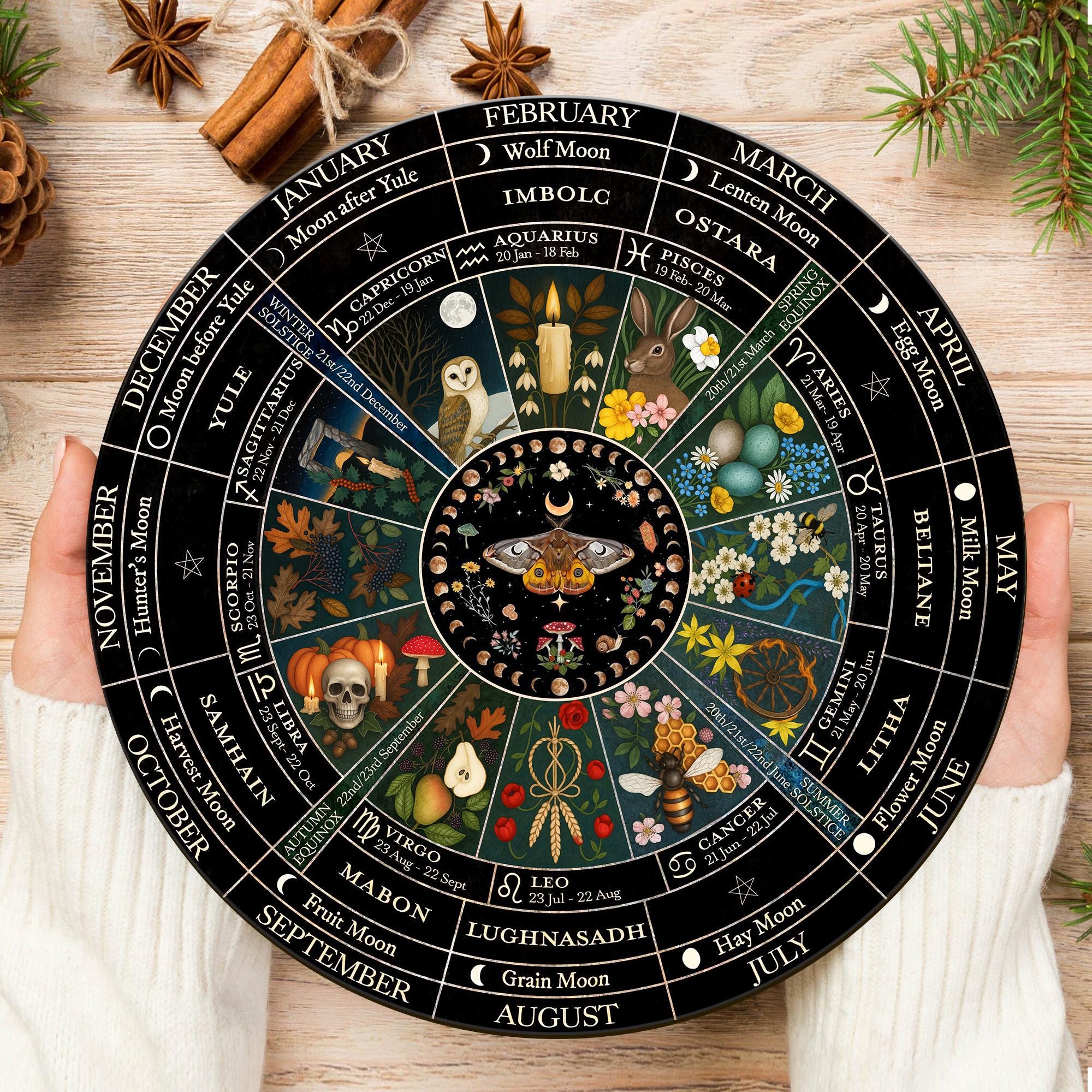 Wooden Wheel Of The Year Pagan Wiccan Calendar