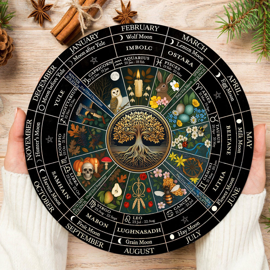 Wooden Wheel Of The Year Pagan Wiccan Calendar