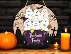 Personalized Halloween Ghost Family Sign | Witch Cauldron Door Hanger | Custom Spooky Fall Gift for Kids or Grandparents | Halloween Gift