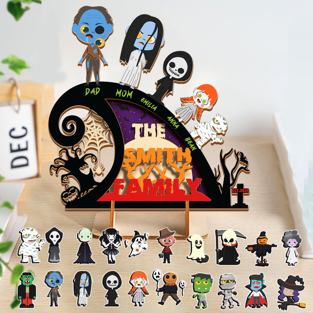Personalized Halloween Family Sign, Wooden 4-Layered Halloween Decor, Family Costume Display, Family Halloween Decorations, Family Memories