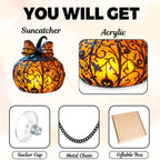 Halloween Pumpkin Lantern Hanging Light with Bats and Stars Metal Carved Fall Decor for Spooky Autumn Home or Party Display