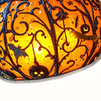 Halloween Pumpkin Lantern Hanging Light with Bats and Stars Metal Carved Fall Decor for Spooky Autumn Home or Party Display
