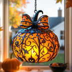 Halloween Pumpkin Lantern Hanging Light with Bats and Stars Metal Carved Fall Decor for Spooky Autumn Home or Party Display