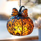Halloween Pumpkin Lantern Hanging Light with Bats and Stars Metal Carved Fall Decor for Spooky Autumn Home or Party Display