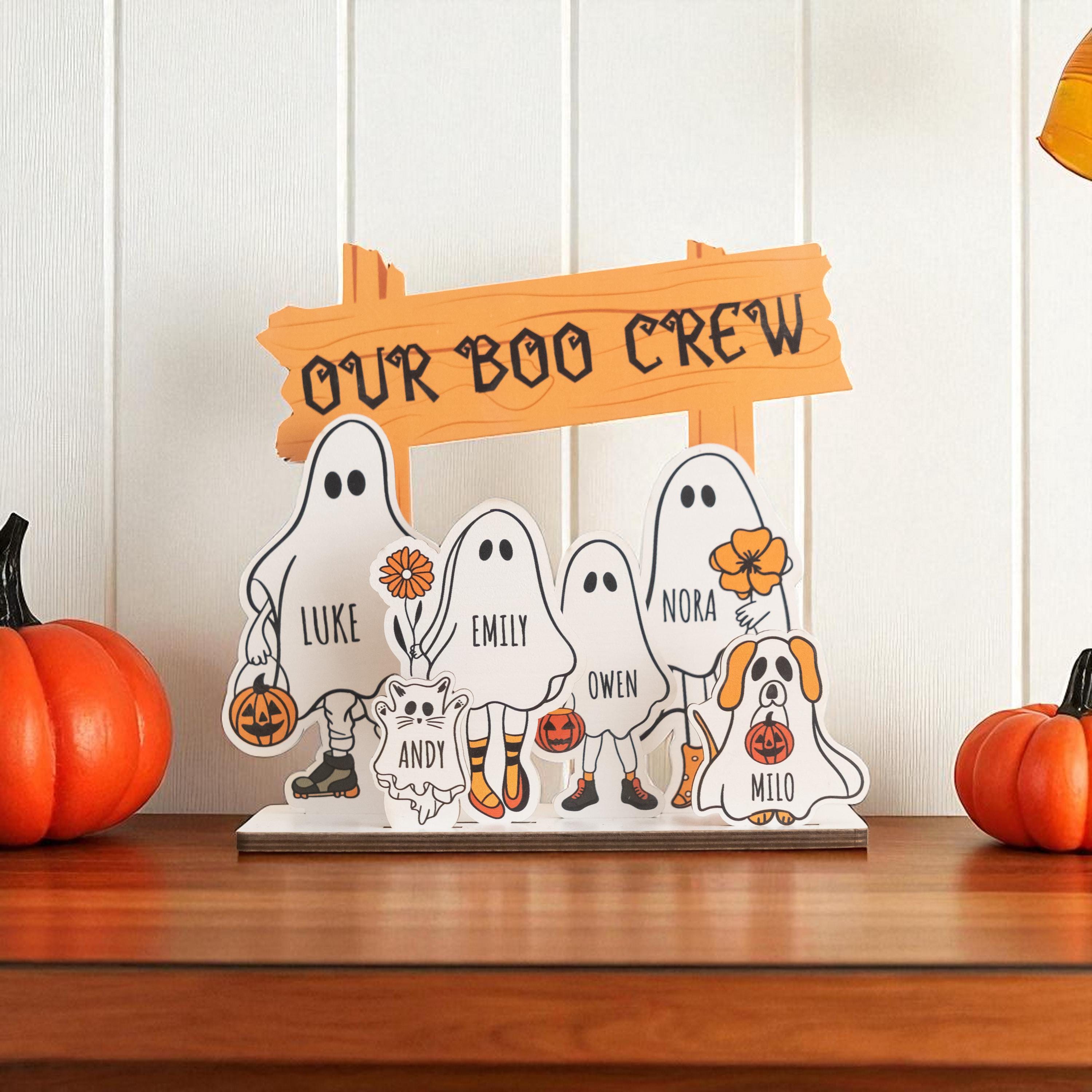 Personalized Halloween Ghost Family Sign – Custom Wooden Ghost Decor with Names – Halloween Tabletop Decoration for Home or Office