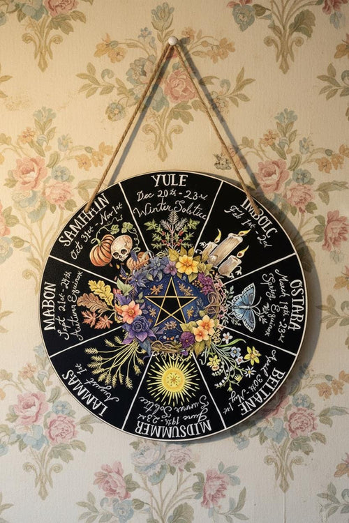Pagan Wheel of the Year Wooden Sign with Pentagram